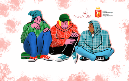 rysunek zmartwionej siedzącej młodzieży