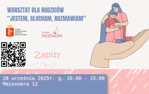 grafika promująca warsztat jestem, słucham, rozmawiam